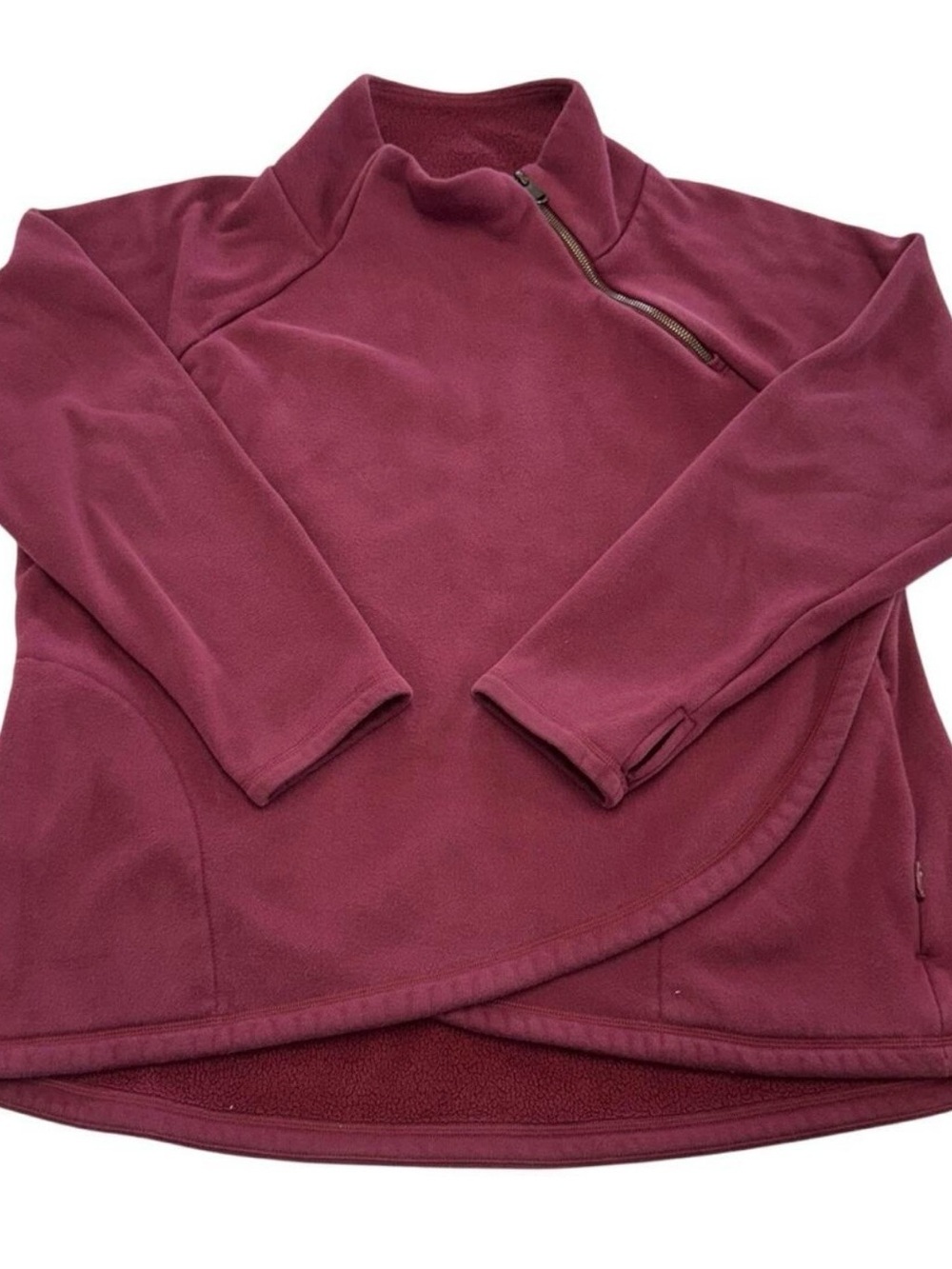 Athleta Pullover Fleece Womens 1X Plus Red Pink Cozy Karma Asym Quarter Zip